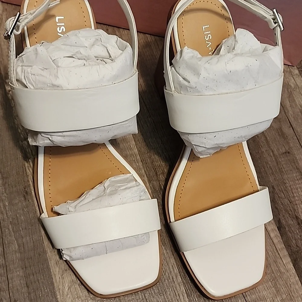 Lisa Vicky Oasis Slingback Sandal Ankle Strap White 8 1/2 Heels $99 - Picture 1 of 5